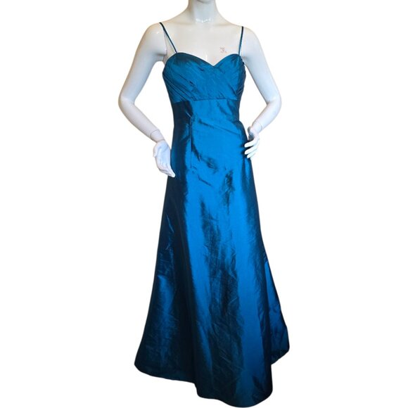 Matte Satin Teal ANGELINA FACCENDA Formal Gown sz 12 - Picture 1 of 12